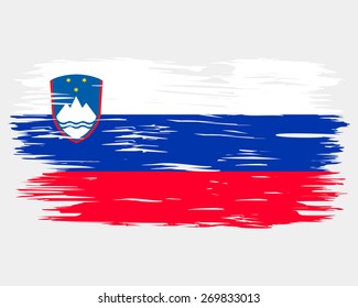 Flag of Slovenia. Painted brush colored inks. Symbol Independence Day National Patriotic Travel Country Background Grunge Paint Stock Vector Icon Logo Picture Image Illustration Political