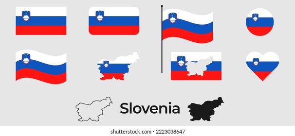 Flag of Slovenia. Silhouette of Slovenia. National symbol.