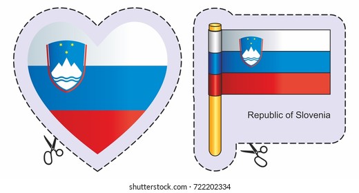 Flag of Slovenia. Vector cut sign here, isolated on white. Can be used for design, stickers, souvenirs.