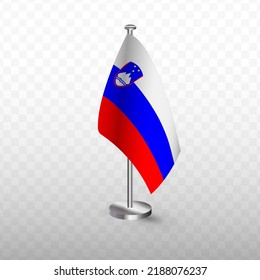 Flag of Slovenia. Vector illustration of a flag with flagpole on a transparent background (PNG).