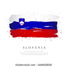 Flag of Slovenia. Vector illustration on white background. Brush strokes drawn by hand. Independence Day and unity.