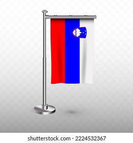 Bandera de Eslovenia. Ilustración vectorial de una bandera vertical colgante con mástil en un fondo transparente (PNG).