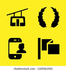 flag, smartphone, laurel and cable car cabin vector icon set. Sample icons set for web and graphic design