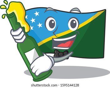 Flag solomon island Scroll with bottle of beer mascot cartoon style