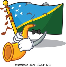 Flag solomon island Scroll cartoon character design performance with trumpet