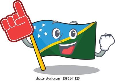 Flag solomon island Scroll mascot cartoon style with Foam finger