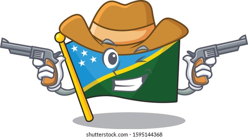 Flag solomon island Scroll mascot performed as a Cowboy with guns
