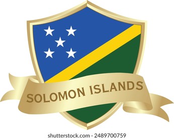 Flag of solomon islands as around the metal gold shield with solomon islands flag