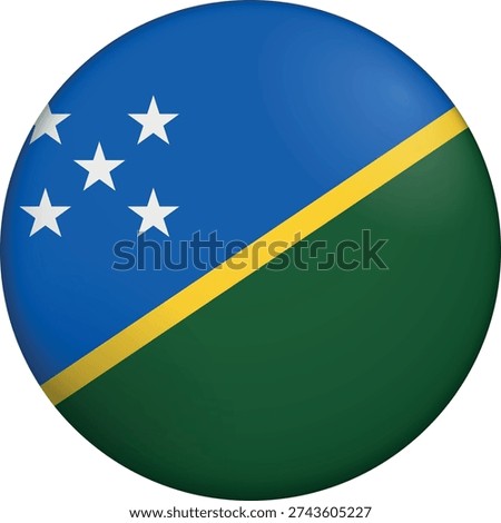Flag of Solomon Islands. Glossy circular flag. Button appearance. 3D Icon Design with depth. Professional, tactile look. Perfect for representing national identity in digital interfaces and perfect for websites
