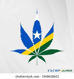 Flag of Solomon Islands in Marijuana leaf shape. The concept of legalization Cannabis in Solomon Islands. Medical cannabis illustration.