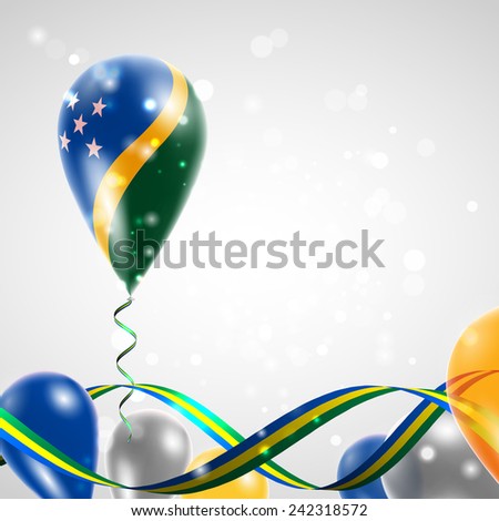 Flag of Solomon Islands on balloon. Celebration and gifts. Ribbon in the colors are twisted. Balloons on the feast of the national day. 