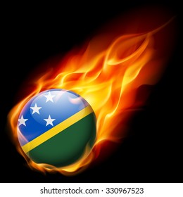 Flag of Solomon Islands as round glossy icon burning in flame