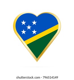 Flag of Solomon Islands in the shape of Heart, symbol of Love Gold version.