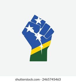 Flag of The Solomon Islands in the shape of raised hand sign isolated on background. Fist symbol modern, simple, vector, icon for website design, mobile app, ui. Vector Illustration