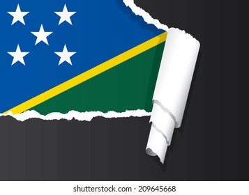 Flag of Solomon Islands under ripped paper vector illustration.