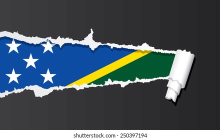 Flag of Solomon Islands under ripped paper vector illustration.