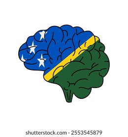 Flag of Solomon Islands. Vector illustration of a combination of a human brain with a country flag on a white background.