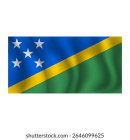 Flag of Solomon Islands wavy flutters in wind, with folds 3d