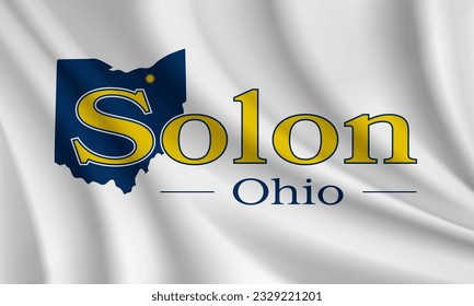 Flag of Solon, Ohio, USA. Realistic waving flag of Solon vector background.