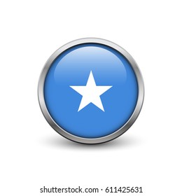 Flag of Somalia, button with metal frame and shadow