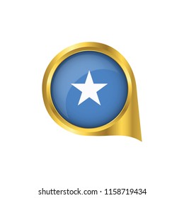 Flag of Somalia, location map pin, pointer flag Somalia, button gold, Icon country . Vector Illustration EPS10.