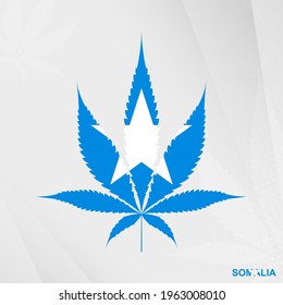 Bandera de Somalia en forma de hoja de marihuana. El concepto de legalización del cannabis en Somalia. Ilustración médica de cannabis.