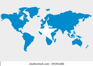 The flag of Somalia in the outline of the world