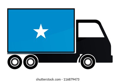 The flag of Somalia painted on the side of the silhouette of a truck