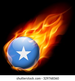 Flag of Somalia as round glossy icon burning in flame