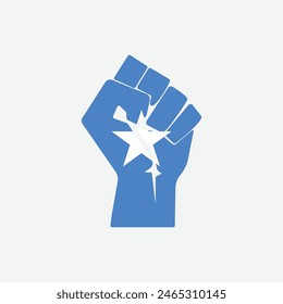 Flag of Somalia in the shape of raised hand sign isolated on background. Fist symbol modern, simple, vector, icon for website design, mobile app, ui. Vector Illustration