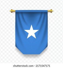 Flag of Somalia. Vector illustration of a vertical hanging flag on a transparent background (PNG). 