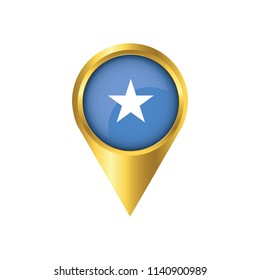 Flag of Somalia.symbol check in Somalia, golden map pointer with the national flag of Somalia in the button. vector illustration.