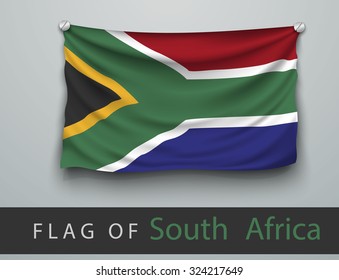 FLAG OF SOUTH AFRICA battered, hung on the wall, screwed screws