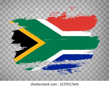 Flag South Africa brush stroke background.  Flag of  Republic of  South Africa on tranparent backrgound for your web site design, app, UI.  Stock vector. EPS10.