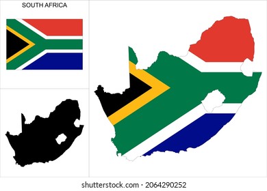 Flag of South Africa as country map with flag and map available separately