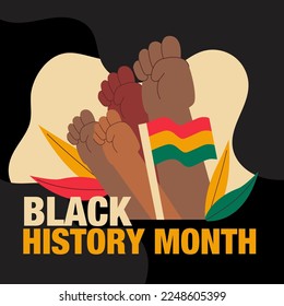 Flag of South Africa, hands in a fist, hand drawn, black history month, vector illustration on a dark background, discrimination