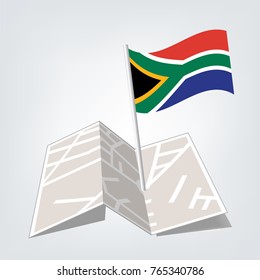 Flag of South Africa on a pole, Vector illustration,map and check in