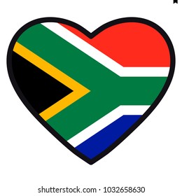 Flag of South Africa in the shape of Heart with contrasting contour, symbol of love for his country, patriotism, icon for Independence Day.