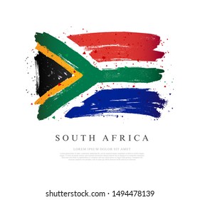 Flag of South Africa. Vector illustration on a white background. Brush strokes are drawn by hand. Independence Day.