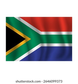 Bandeira da África do Sul ondulada flui ao vento, com dobras 3d