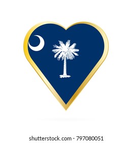 Flag of South Carolina in the shape of Heart, symbol of Love Gold version.