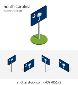 Flag of South Carolina (State of South Carolina, USA), vector set of isometric flat icons, 3D style, different views. Editable design element for banner, website, collage, infographic, map. Eps 10