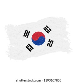 Flag of South Corea, Grunge Abstract Brush Stroke Isolated On A White Background. Vector Illustration. National Flag In Grungy Style. Use For Brochures, Printed Materials, Logos, Independence Day