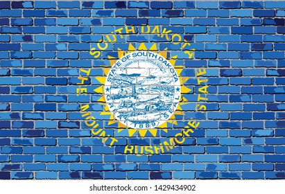 Flag of South Dakota on a brick wall - Illustration