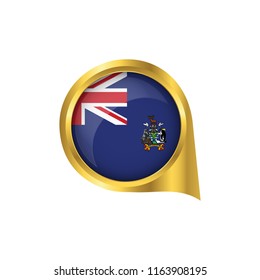 Flag of South Georgia and the South Sandwich Island, location map pin, pointer flag South Georgia and the South Sandwich Island, button gold, Icon country . Vector Illustration EPS10.