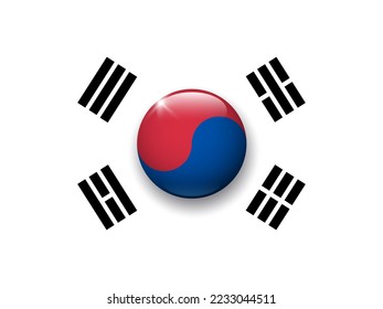 Antecedentes de la bandera de Corea del Sur. 3 d elemento vector con sombra por debajo. Mejor para aplicaciones móviles, interfaz de usuario y diseño web.