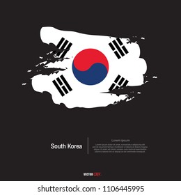 Flag of South Korea with  brush stroke, grunge style background vector.