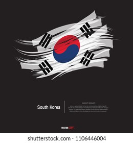 Flag of South Korea with  brush stroke, grunge style background vector.