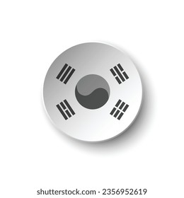 The flag of South Korea. Button flag icon. Grey icon. Circle icon flag. Computer illustration. Digital illustration. Vector illustration.