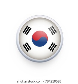 Flag of South Korea Button as round glossy icon. Button with South Korea Button flag. National flag for country of South Korea Button isolated, banner vector illustration. Vector illustration eps10.